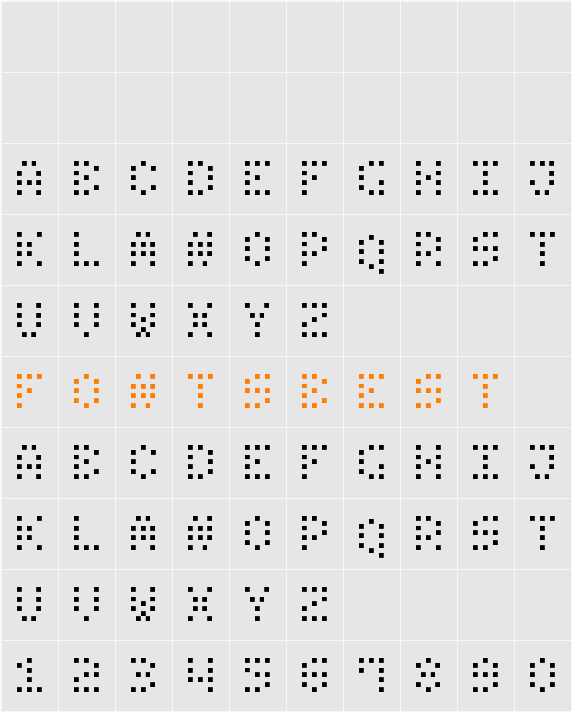 Small Dot Digital-7 Character Map