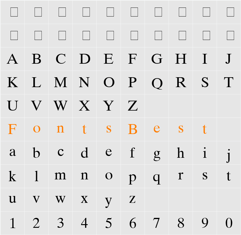 Greco Ten SSi Character Map