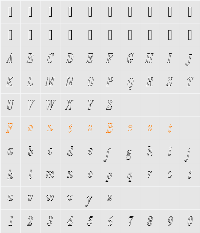 BodoniAntTRegConItaOu1 Character Map