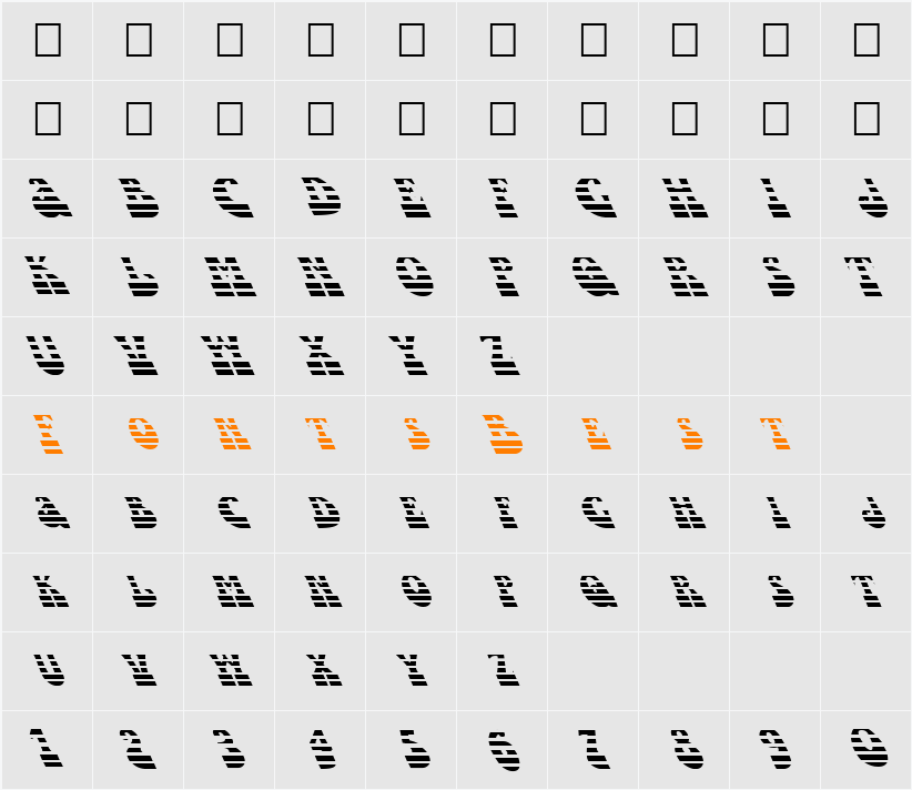 FZ JAZZY 16 STRIPED LEFTY Character Map