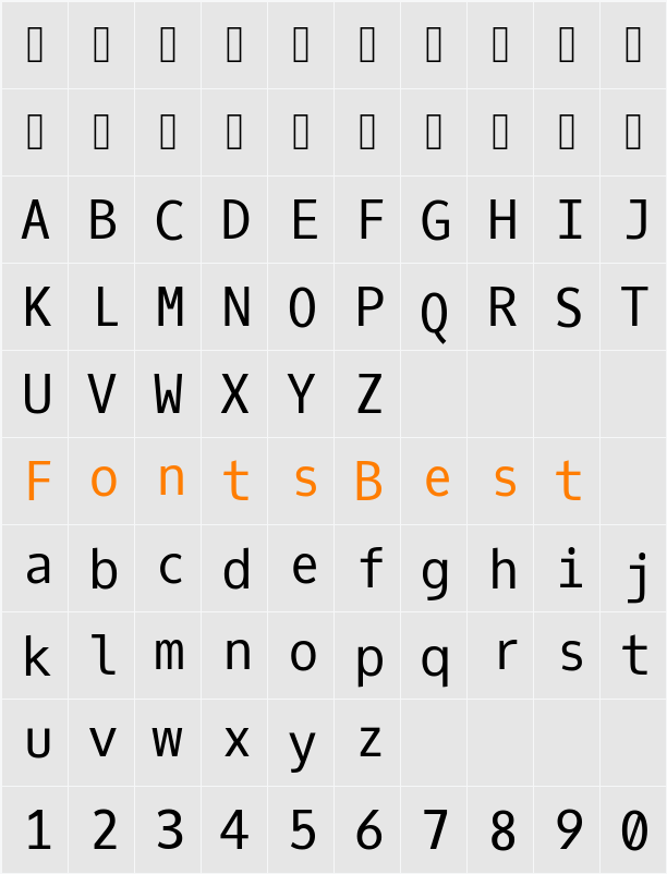 Oxygen Mono Character Map