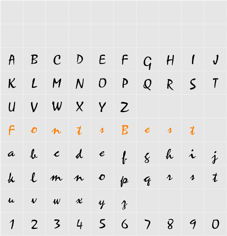 ZephyrScriptFLF Character Map