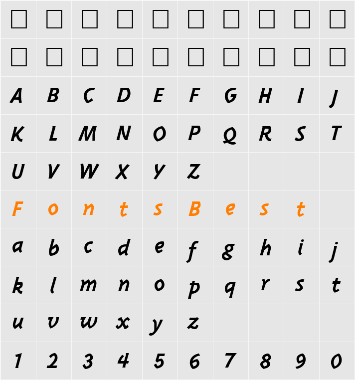 TriplexItalicBoldLining Character Map
