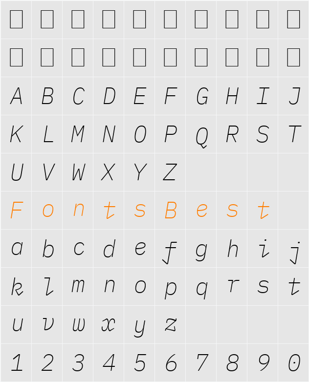 IBM Plex Mono ExtraLight Character Map