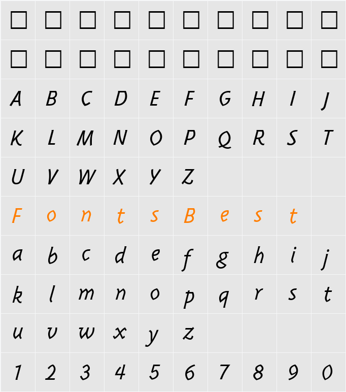 TriplexItalicLightLining Character Map