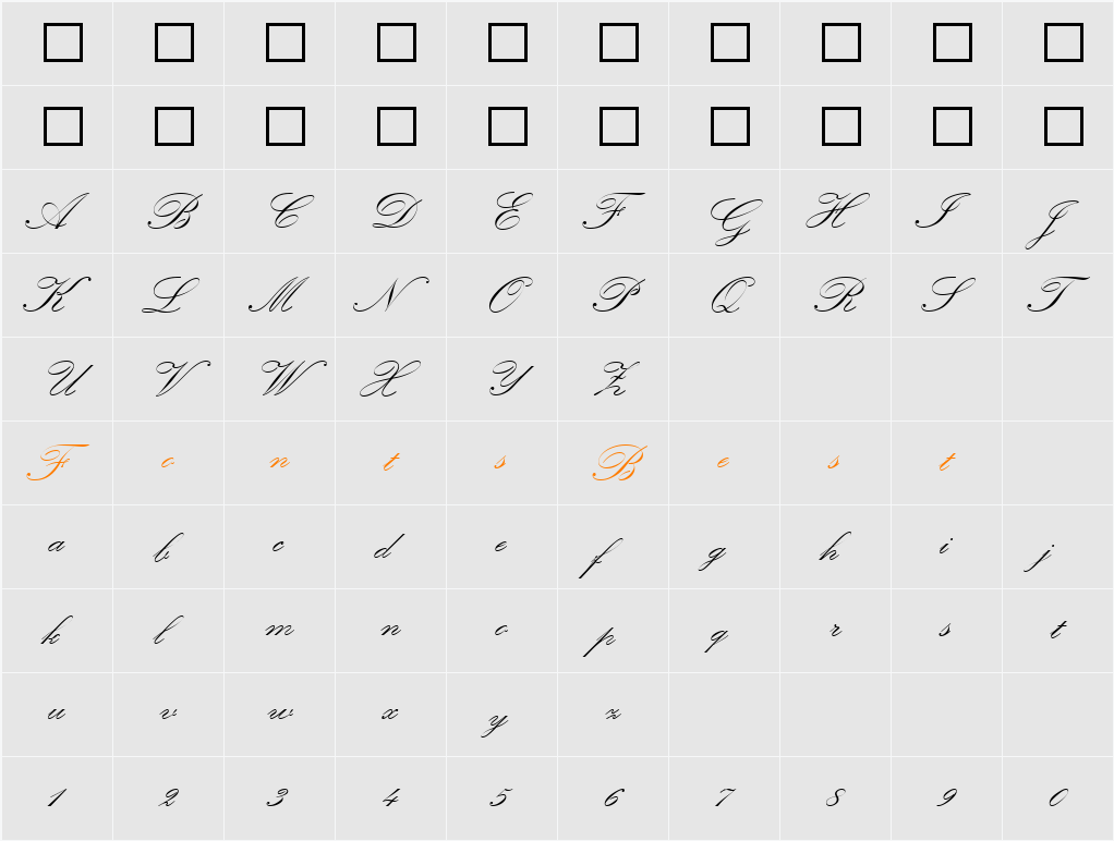 Kunstler Script Character Map