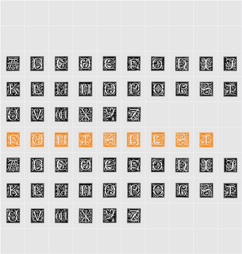 TypographerWoodcutInitialsOne Character Map