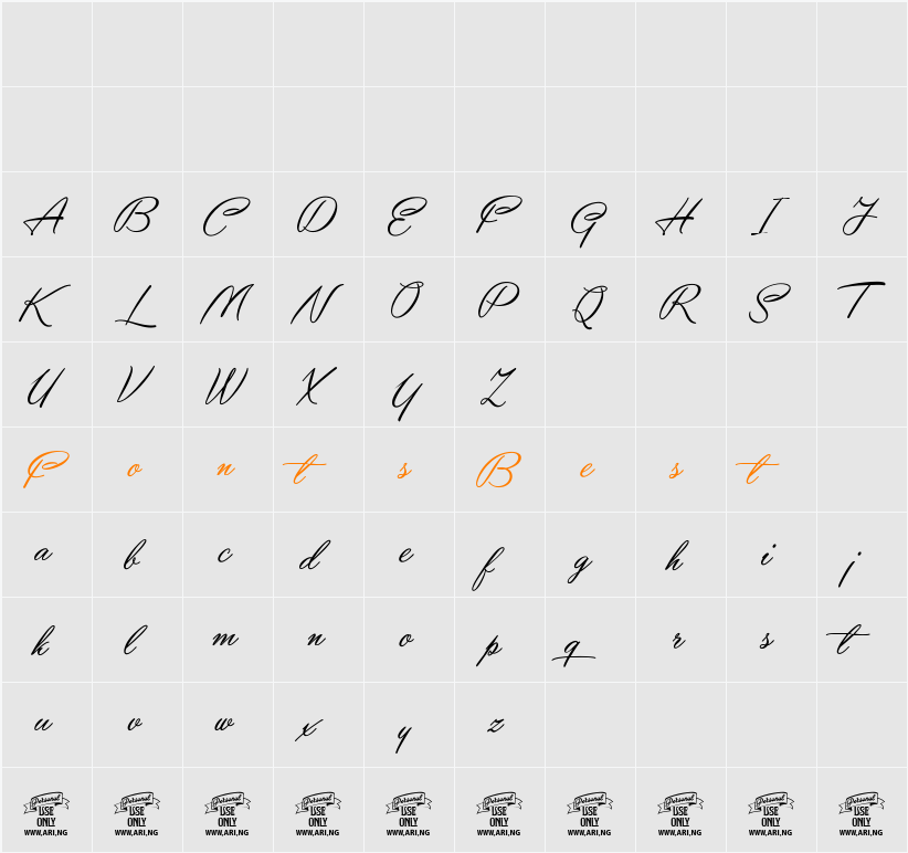 Yaquote Script Personal Use Character Map