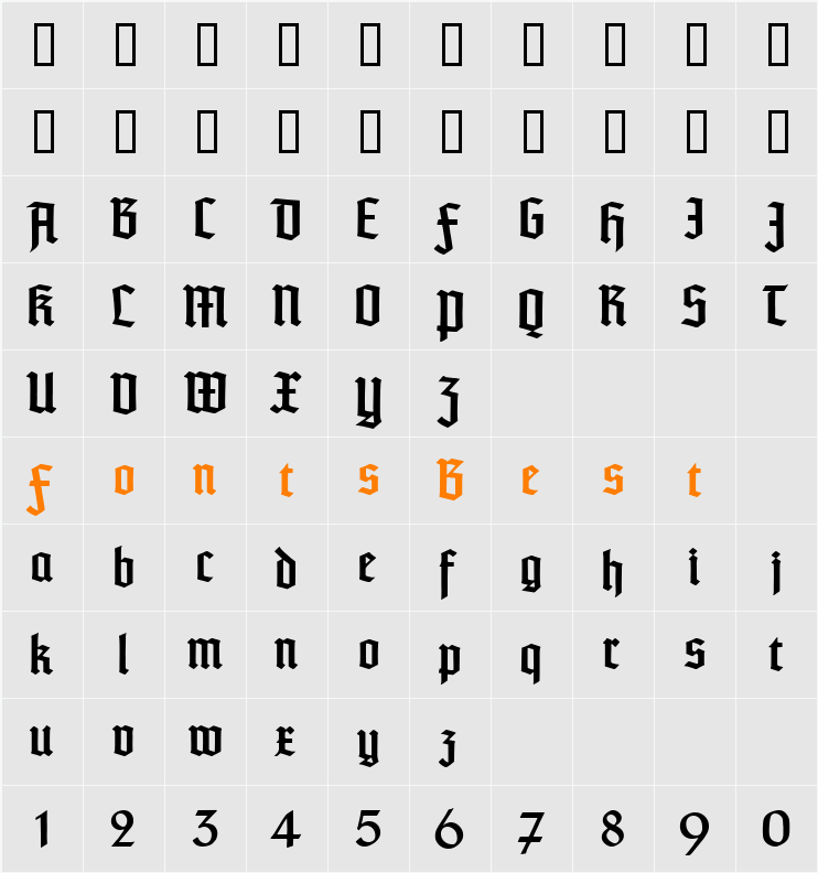 TypographerTextur UNZ1 Character Map