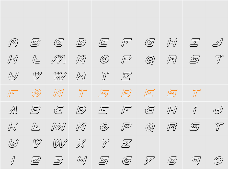 Planet X 3D Italic Character Map
