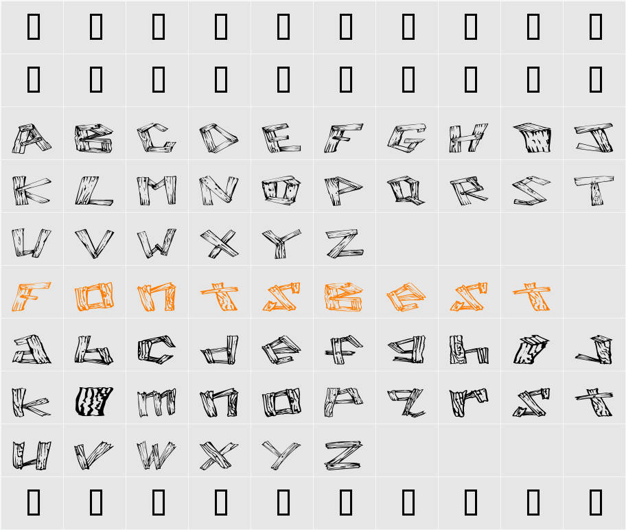 Wood 2 Character Map