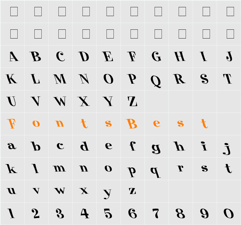 Pixie Leftified Font Character Map