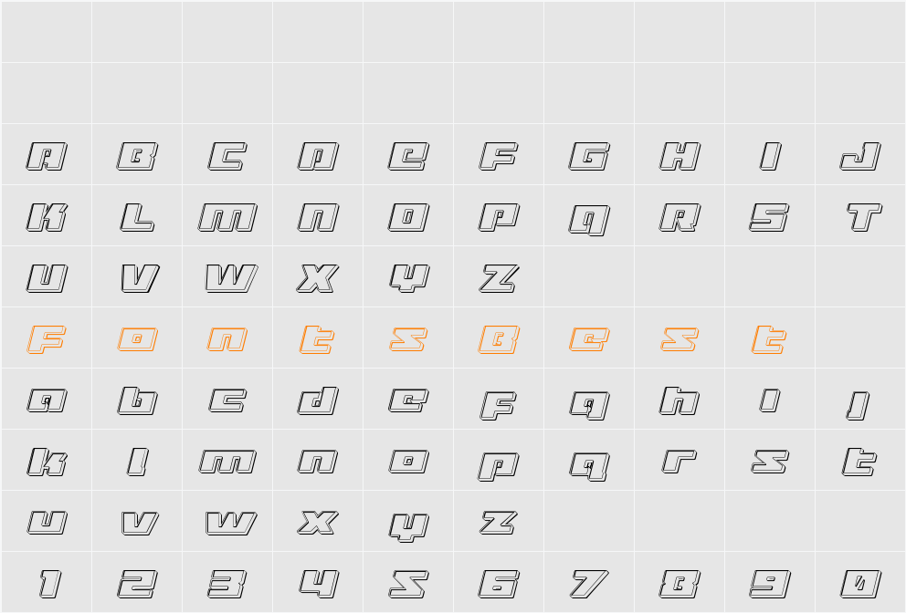 Turbo Charge Engraved Italic Character Map