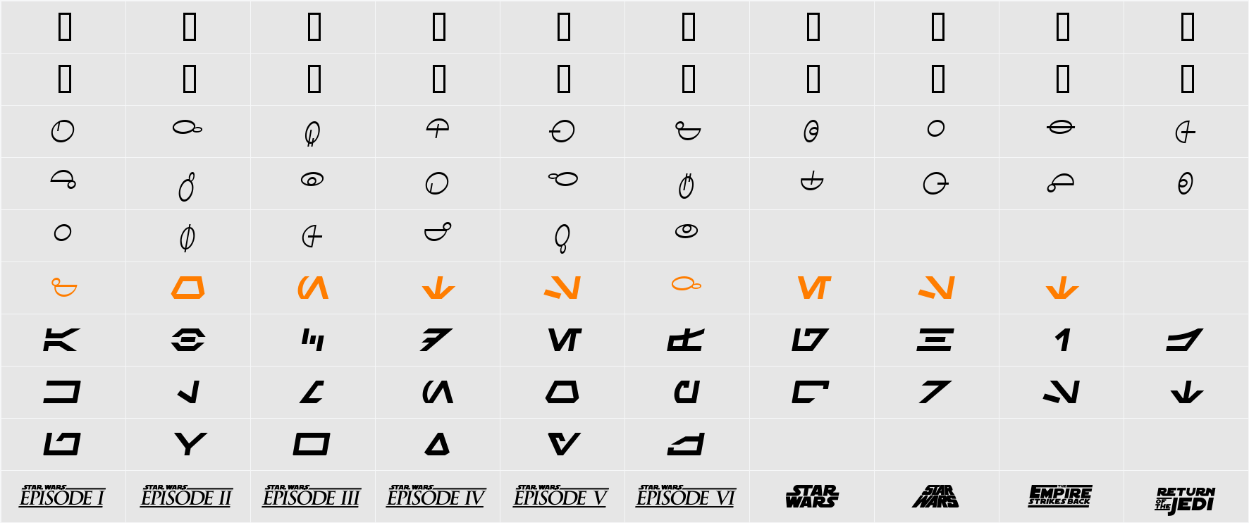 SF Distant Galaxy Symbols Character Map