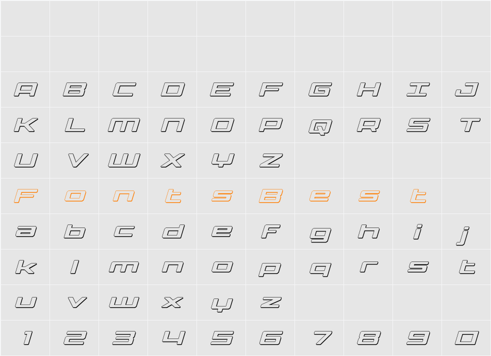 Phoenicia Lower Case 3D Italic Character Map