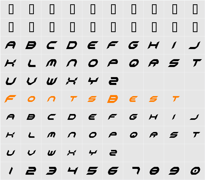 Omni Girl Condensed Italic Character Map