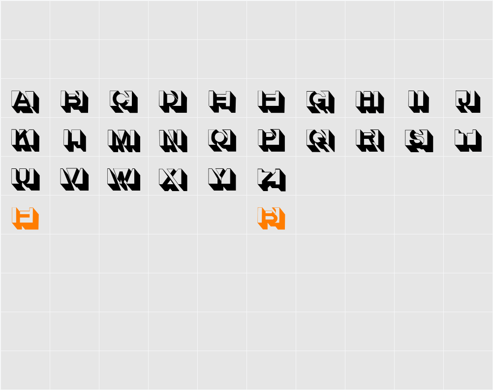 LetterBuildingsTHREE Character Map