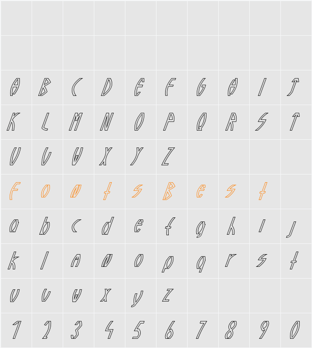 Guazhiru Italic Outlined Character Map