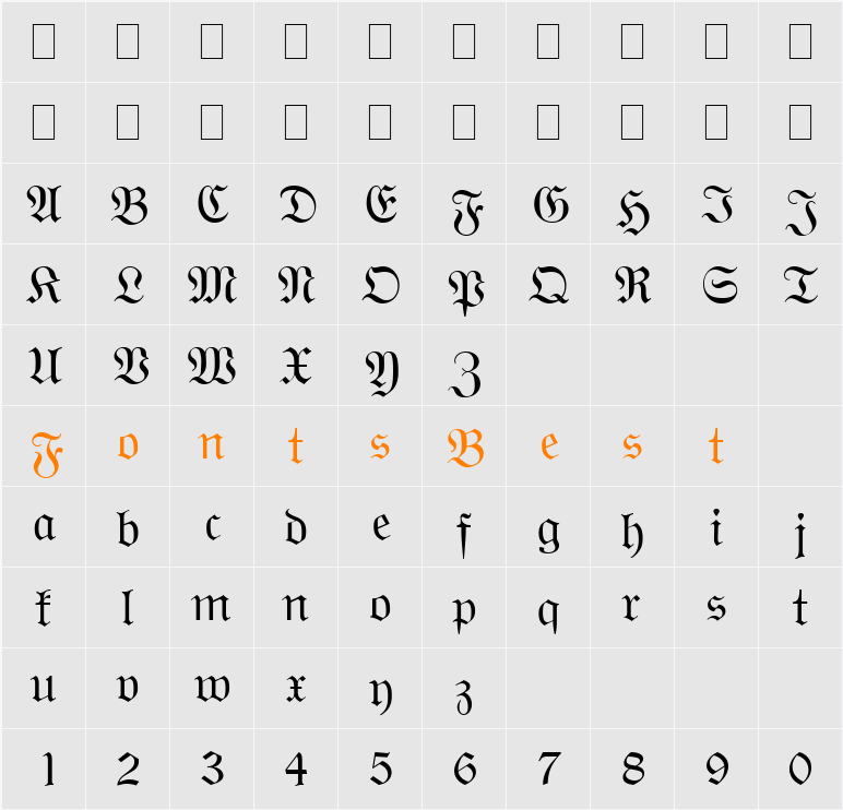 Wittenberger Frakt MT Character Map