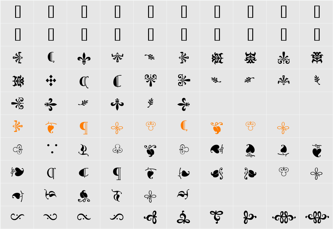 Goudy Sorts MT Character Map