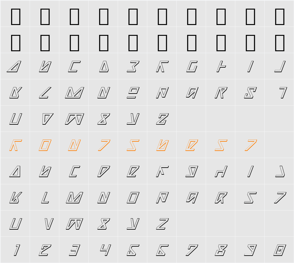 Nick Turbo  Italic 3D Character Map