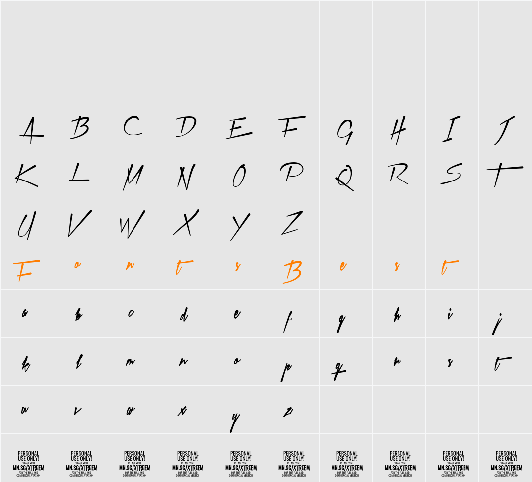 Xtreem Fat PERSONAL USE Character Map