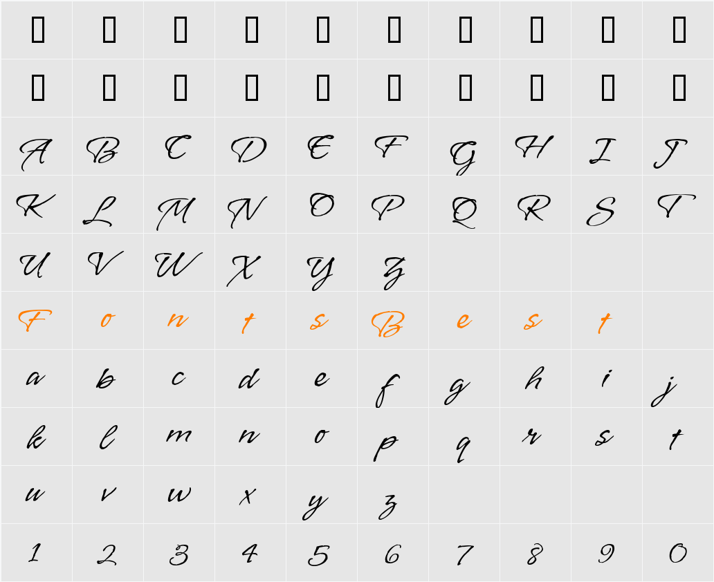 Vujahday Flourish Character Map