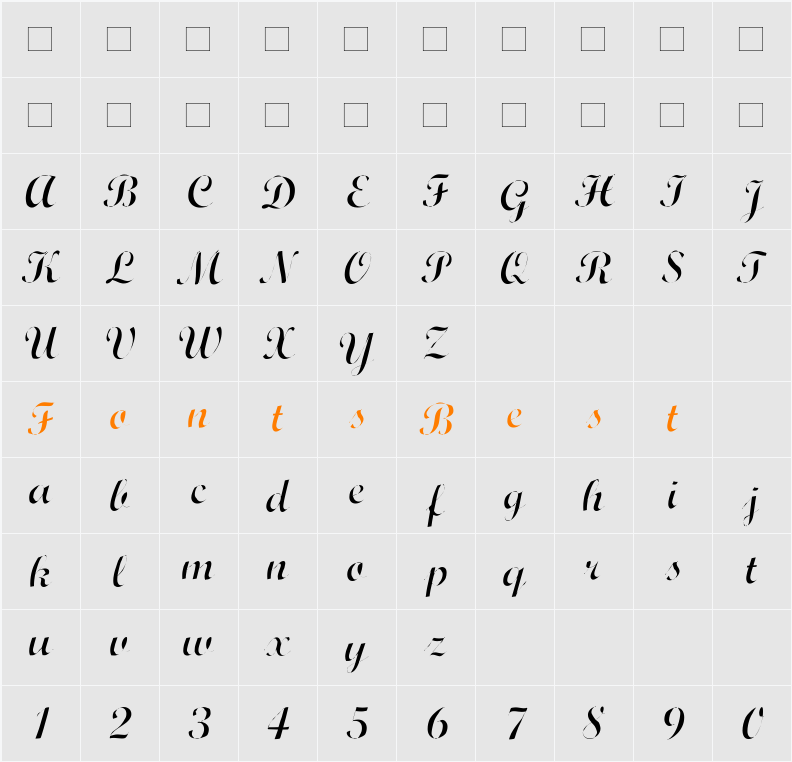 Wrexham Script Light Character Map