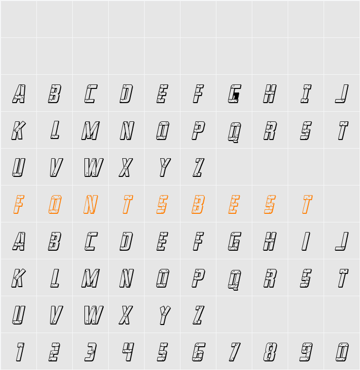 Frank-n-Plank 3D Bold Italic Character Map