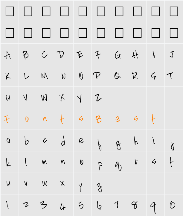 HandScriptLefty Character Map