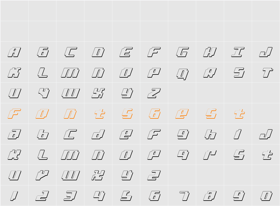 bad robot 3d italic Character Map
