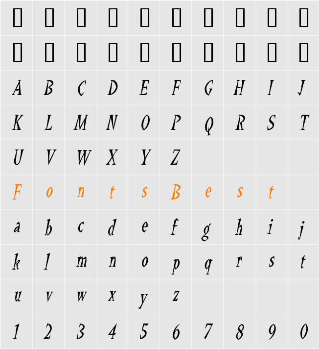 QuetzalcoatlCondensed Character Map