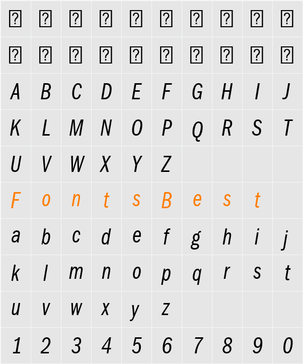 ITCFranklinGothic LT Com BkCmIt Character Map