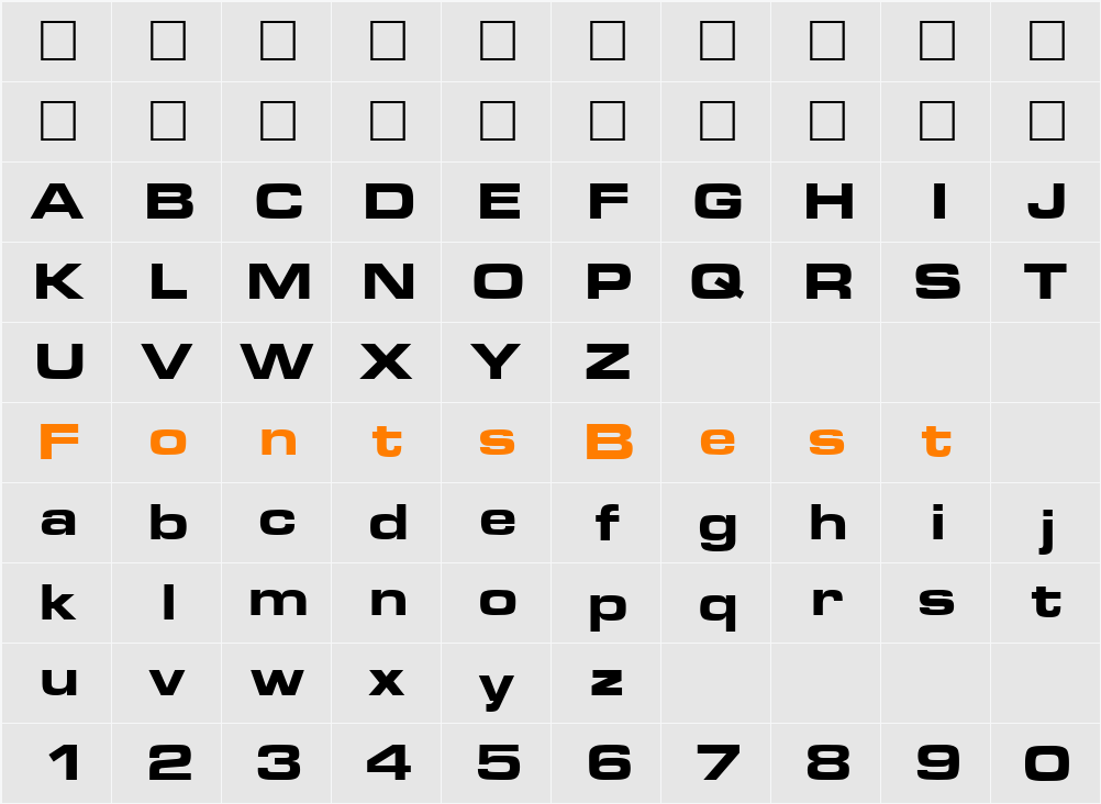 Eurostile Extended Character Map