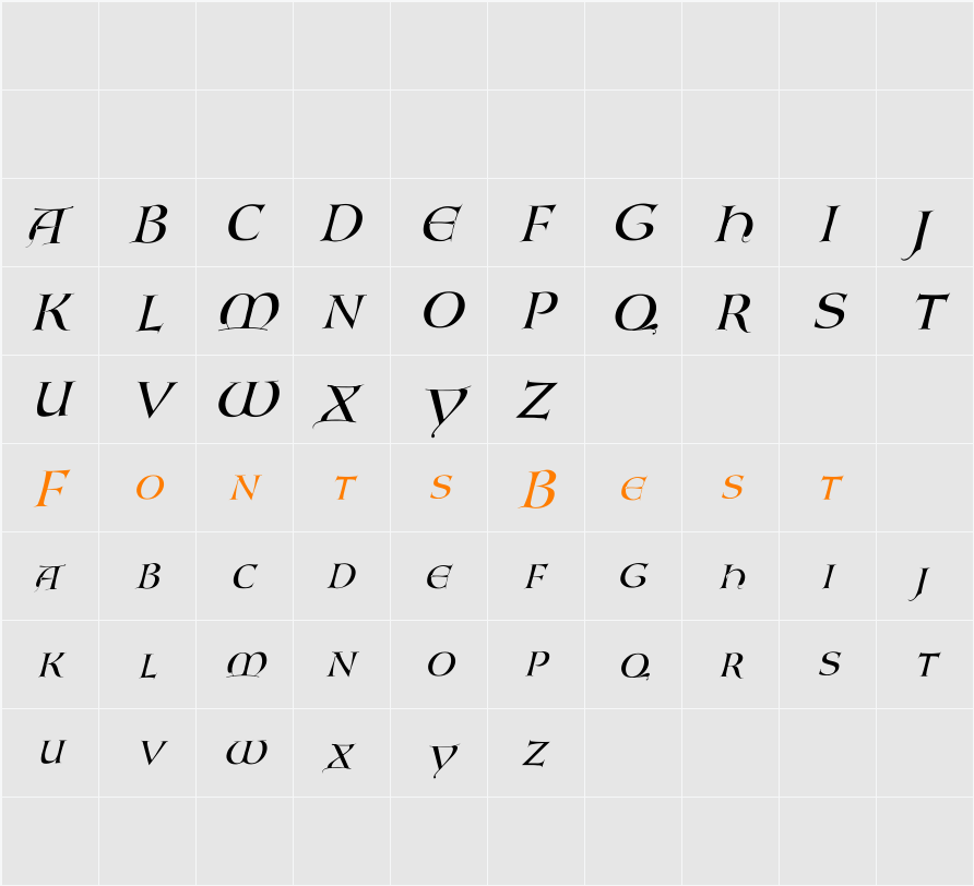 Lombardic-Normal Italic Character Map
