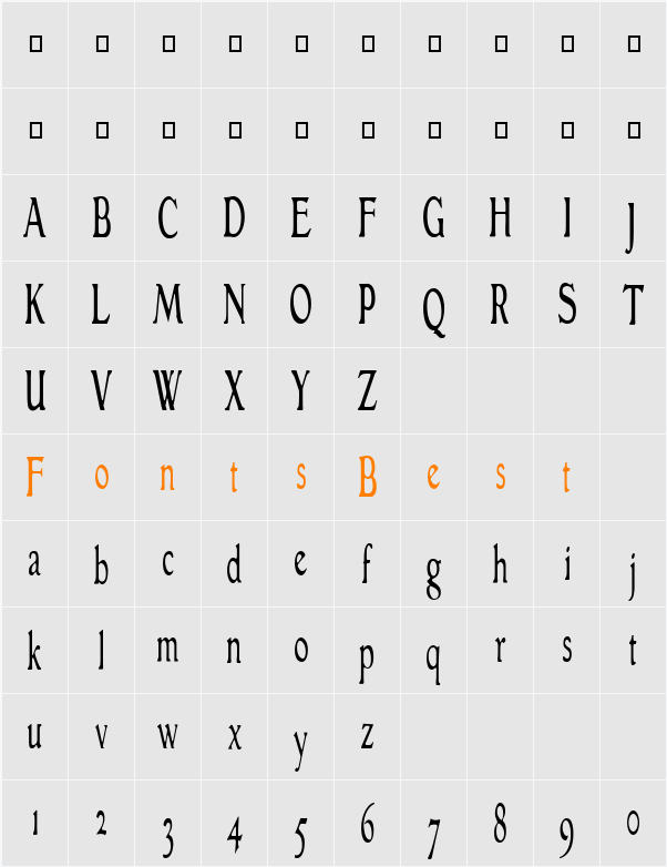 GranthamLightCondensed Character Map