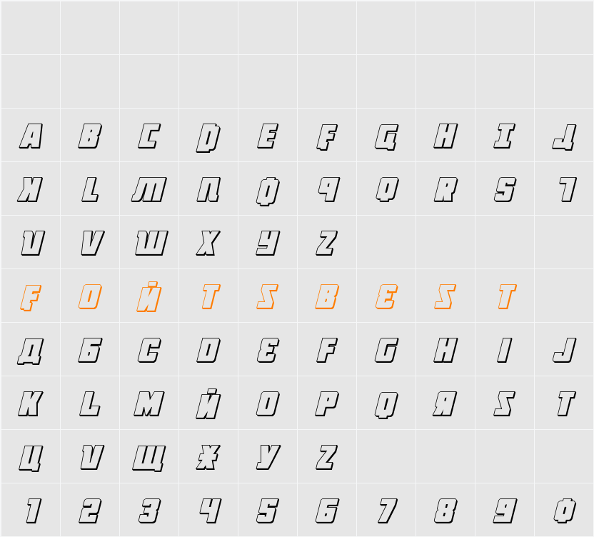 October Guard 3D Italic Character Map