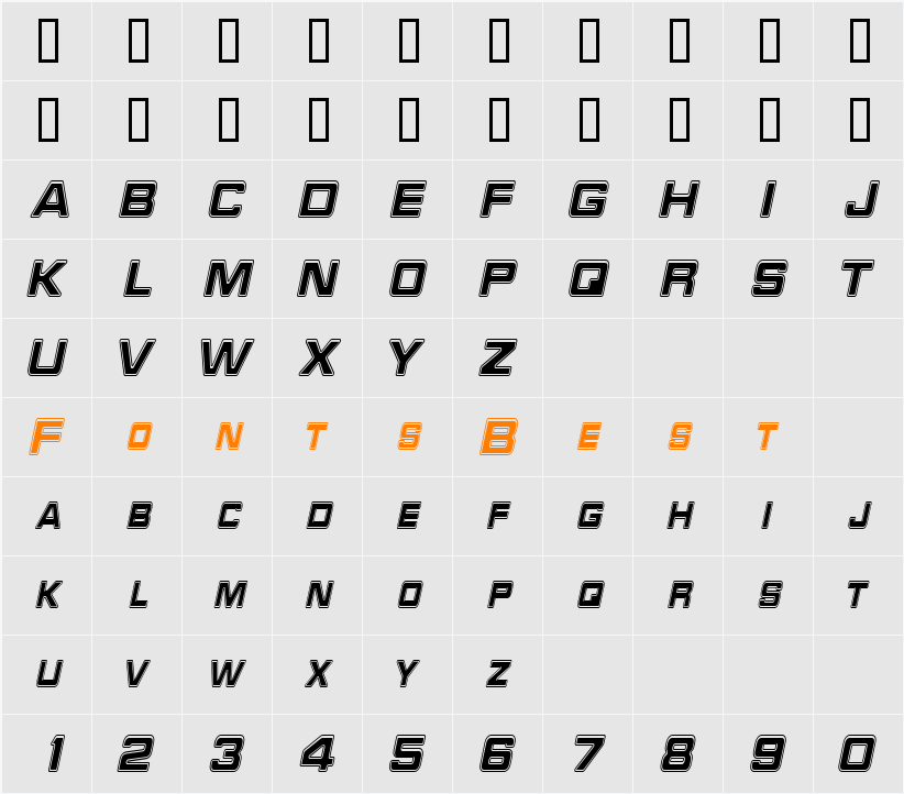 RedAlertCondensed Character Map