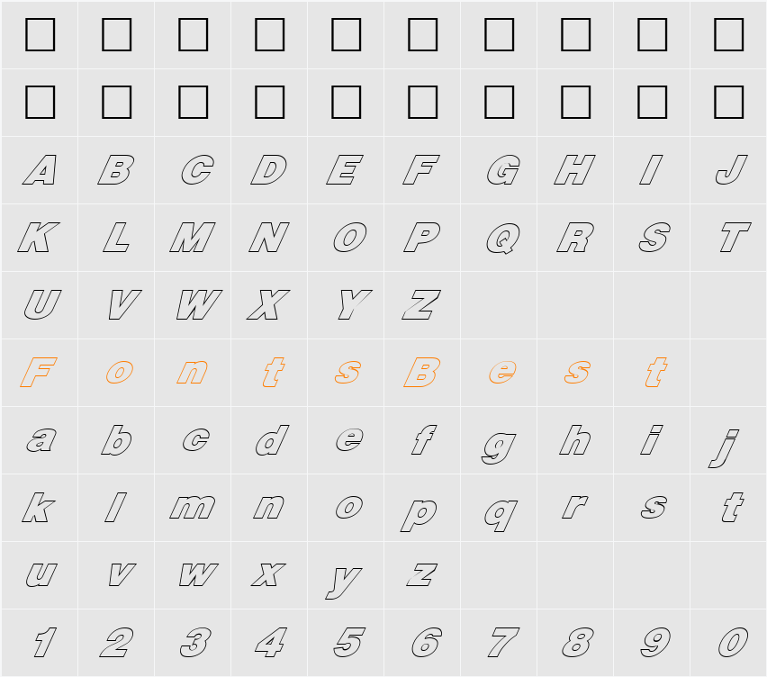 FZ BASIC 13 HOLLOW ITALIC Character Map