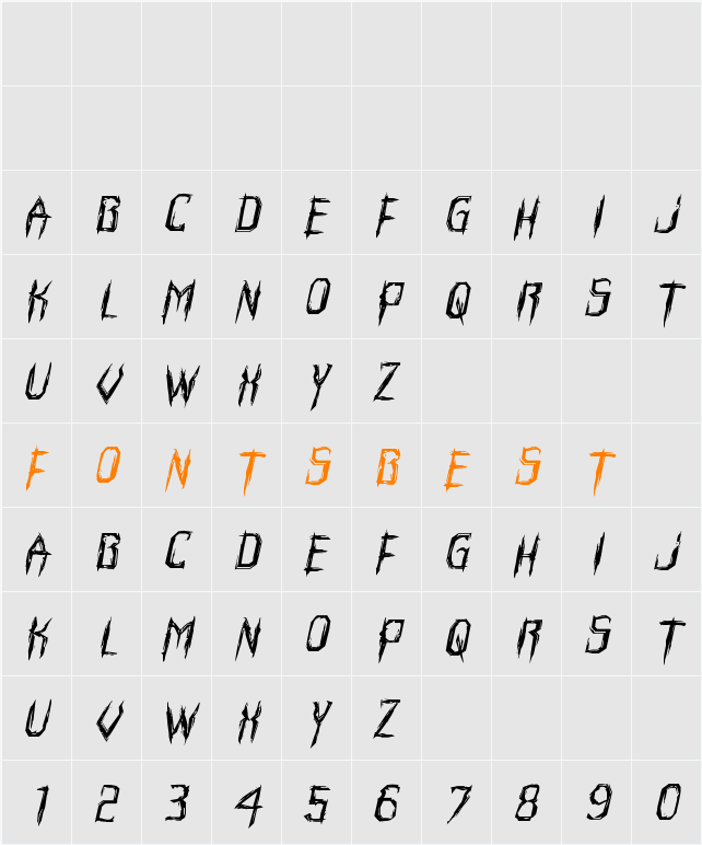 Horroroid Expanded Italic Character Map