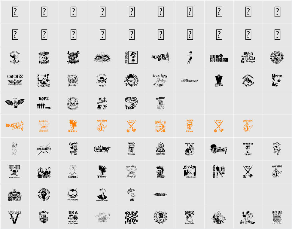 STENCIL PUNKS DINGS Character Map