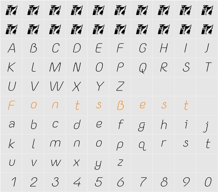 Yaahowu Light Italic Character Map
