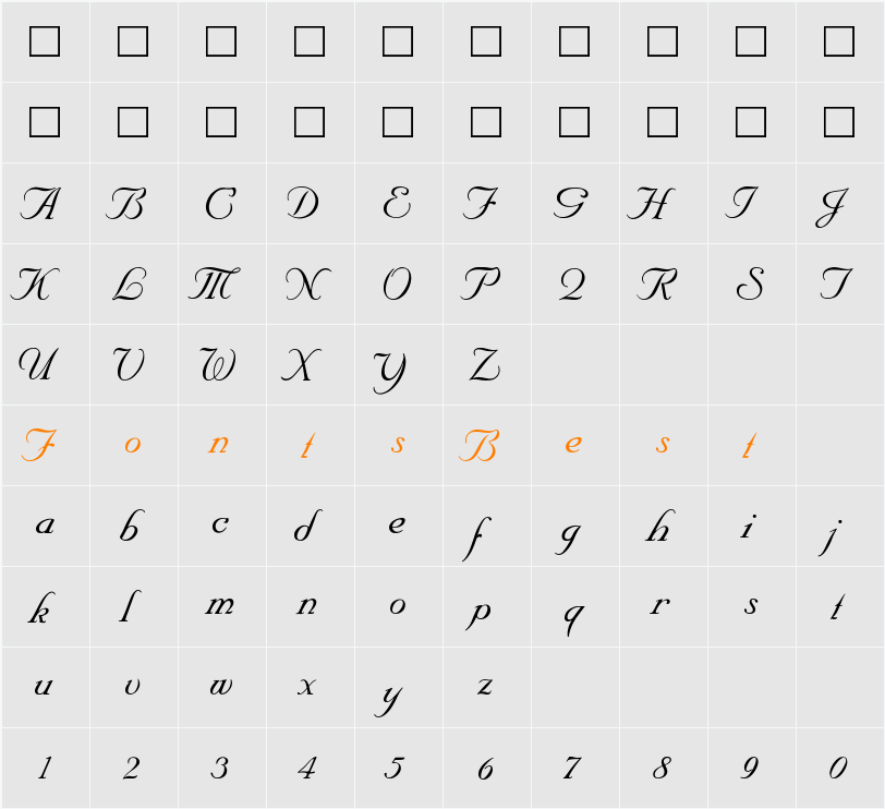 SNC Script Character Map
