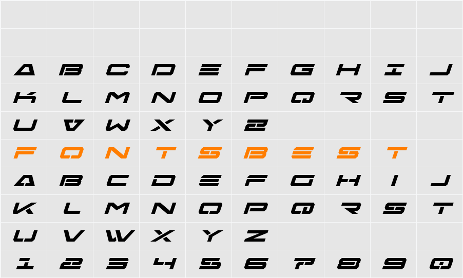 Free Agent Bold Expanded Italic Character Map
