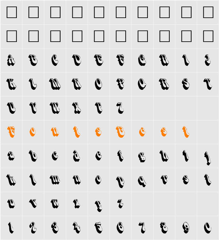 ShadowSlant Character Map