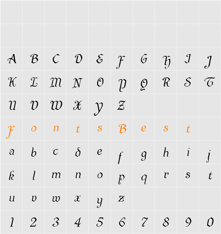 Quill Sword Light Italic Character Map