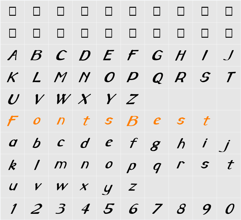 FZ HAND 3 ITALIC Character Map