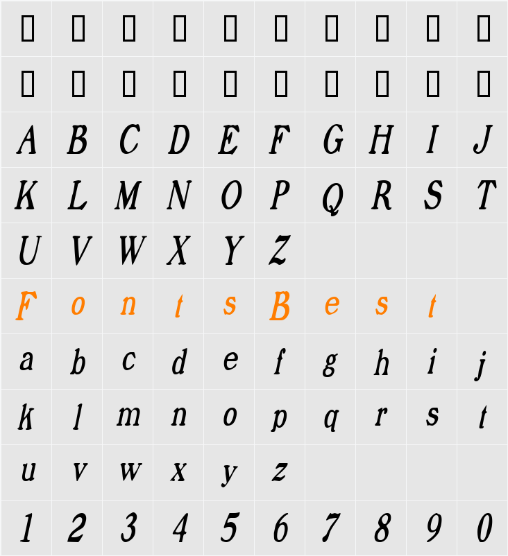 ProphetCondensed Character Map