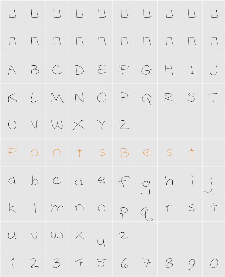 Popcorn Mountain Std Thin Character Map