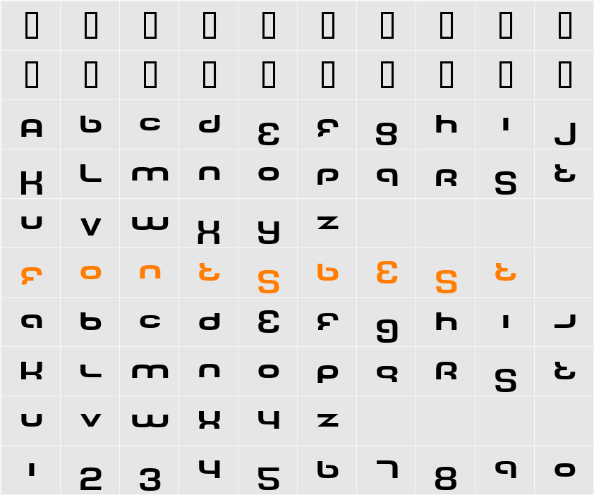 Tech Font Wide Character Map